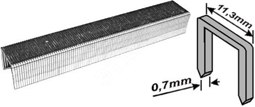 Скобы для степлера закалённые усиленные Профи 11.3 мм х 0.7 мм (узкие тип 53) 12 мм, 1000 шт
