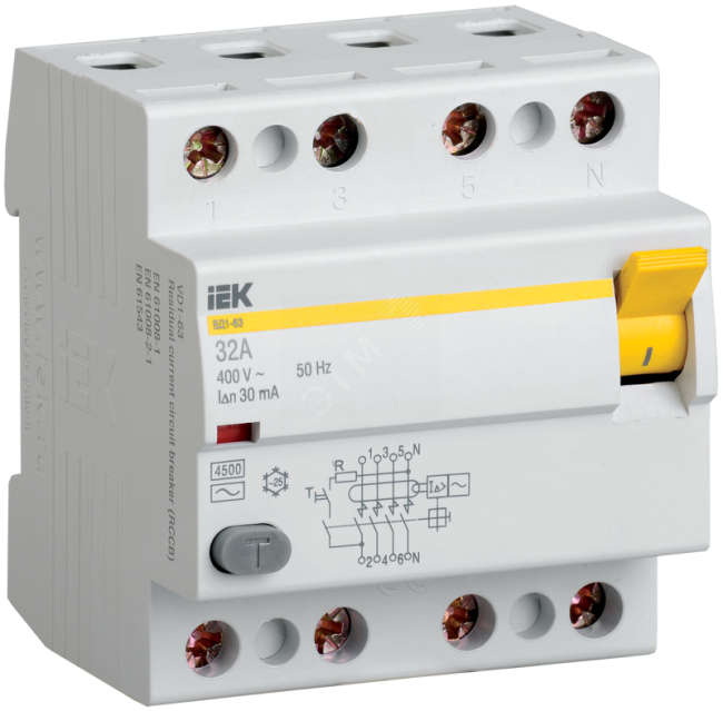 Выключатель дифференциального тока (УЗО) 4п 50А 30мА ВД1-63 АС(Электромеханическое)