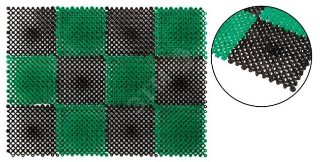 Коврик пластиковый Травка 410 x 550 мм, клетка черно-зеленая