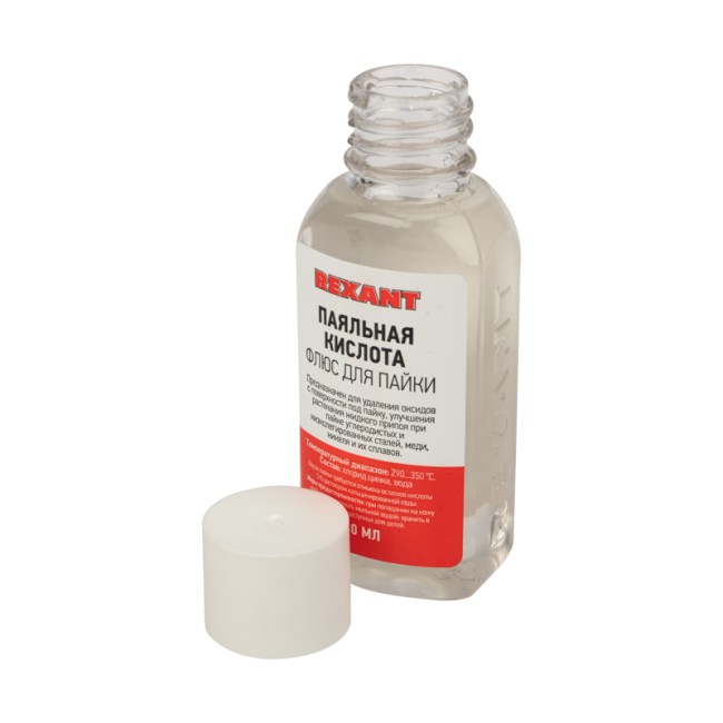 Флюс для пайки, ПАЯЛЬНАЯ КИСЛОТА, 30мл, флакон REXANT Флюс для пайки, ПАЯЛЬНАЯ КИСЛОТА, 30мл, флакон REXANT