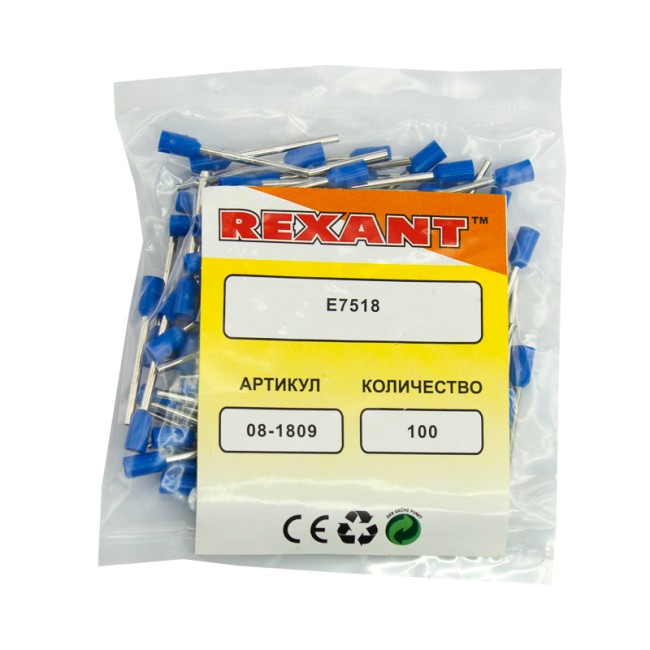 Наконечник штыревой втулочный изолированный F-18 мм 0.75 мм² (НШВи 0.75-18) синий REXANT Наконечник штыревой втулочный изолированный F-18 мм 0.75 мм² (НШВи 0.75-18) синий REXANT