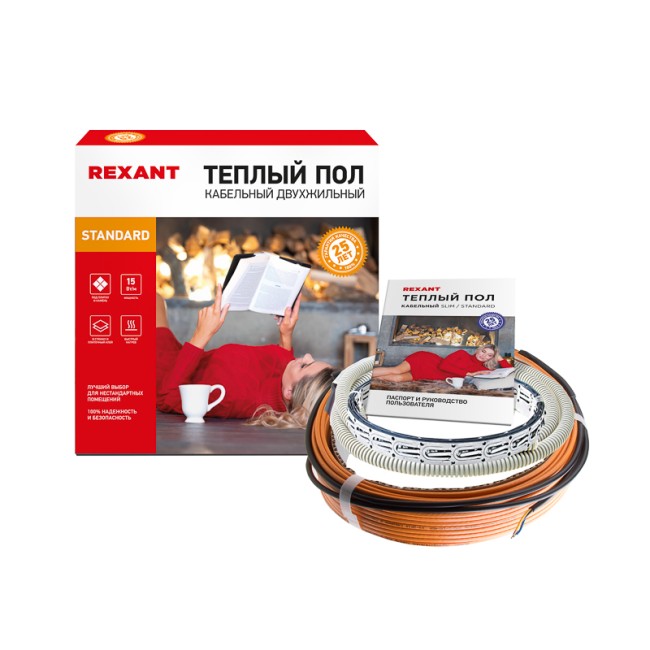 Теплый пол Standard RND-20-300 300Вт, 20м, 1,3-2,6м² двухжильный REXANT