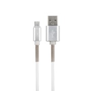 USB кабель для iPhone 5/6/7/8/Х моделей, белый силикон, 1 метр  (с пружиной) REXANT