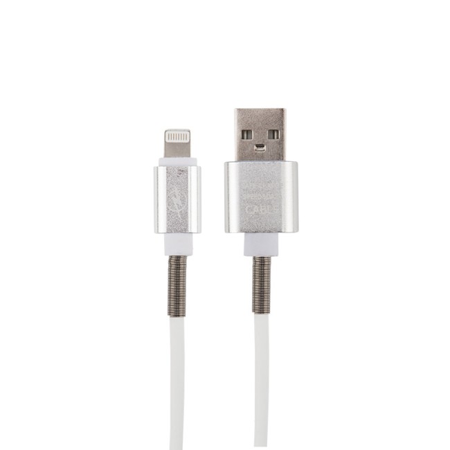 USB кабель для iPhone 5/6/7/8/Х моделей, белый силикон, 1 метр  (с пружиной) REXANT