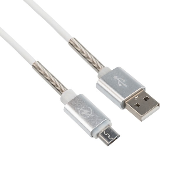 USB кабель для iPhone 5/6/7/8/Х моделей, белый силикон, 1 метр  (с пружиной) REXANT