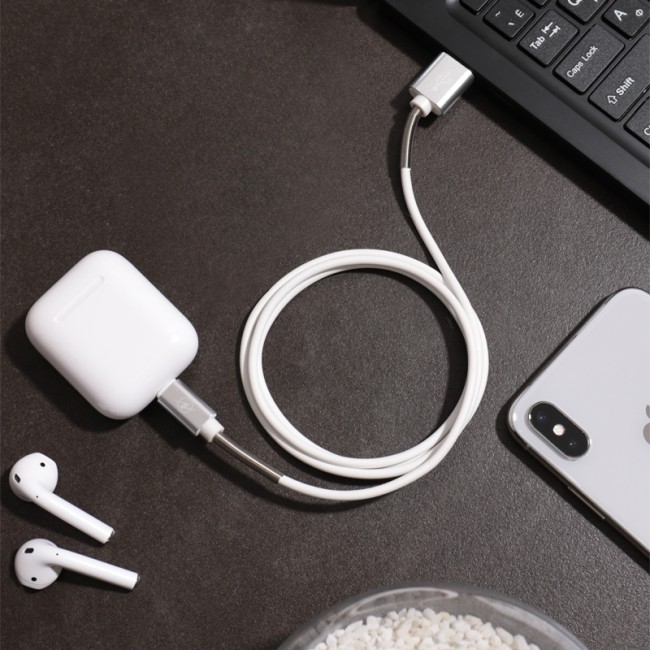 USB кабель для iPhone 5/6/7/8/Х моделей, белый силикон, 1 метр  (с пружиной) REXANT