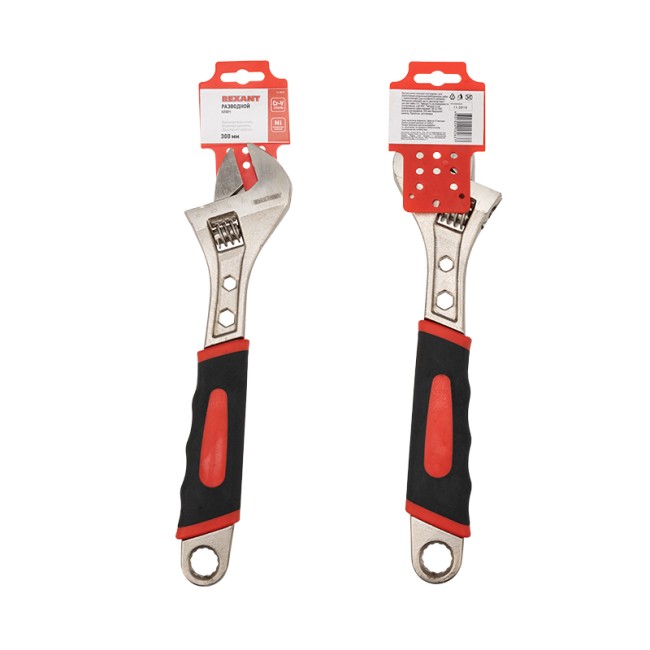 Разводной ключ 300мм никелированный, двухкомпонентная рукоятка REXANT  Разводной ключ 300мм никелированный, двухкомпонентная рукоятка REXANT