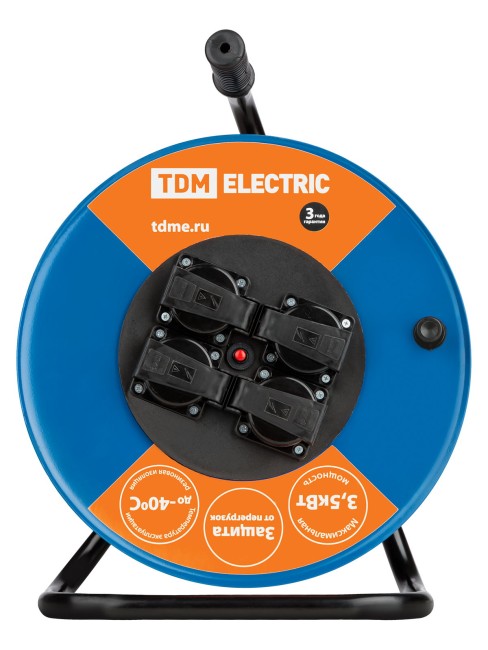 Удлинитель силовой УХз16-004 TDM (метал. катушка, А3, 4 места IP44/50м КГ 3х2,5)