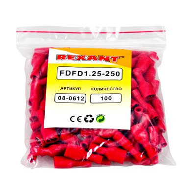 Клемма плоская полностью изолированная РППи-м 1.5-(6.3)/РпИмп 1,25-250 гнездо 6.6 мм 0.5-1.5 мм² REXANT