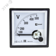 Вольтметр VM-A721 аналоговый на панель 72х72 (квадратный вырез) 500В прямое подключение EKF PROxima Вольтметр VM-A721 аналоговый на панель 72х72 (квадратный вырез) 500В прямое подключение EKF PROxima