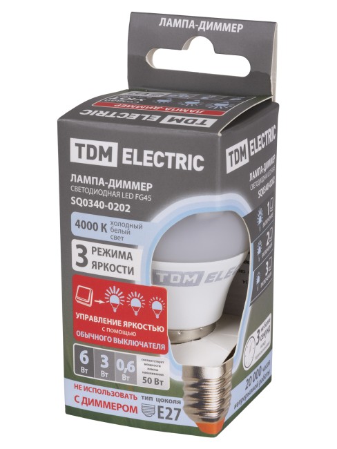 Лампа светодиодная FG45-6 Вт-230 В-4000 К–E27 "Лампа-ДИММЕР" TDM Лампа светодиодная FG45-6 Вт-230 В-4000 К–E27 "Лампа-ДИММЕР" TDM