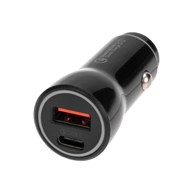 Автозарядка в прикуриватель АЗУ USB-A (QC 3.0)+USB-C (PD), 38Вт черная REXANT
