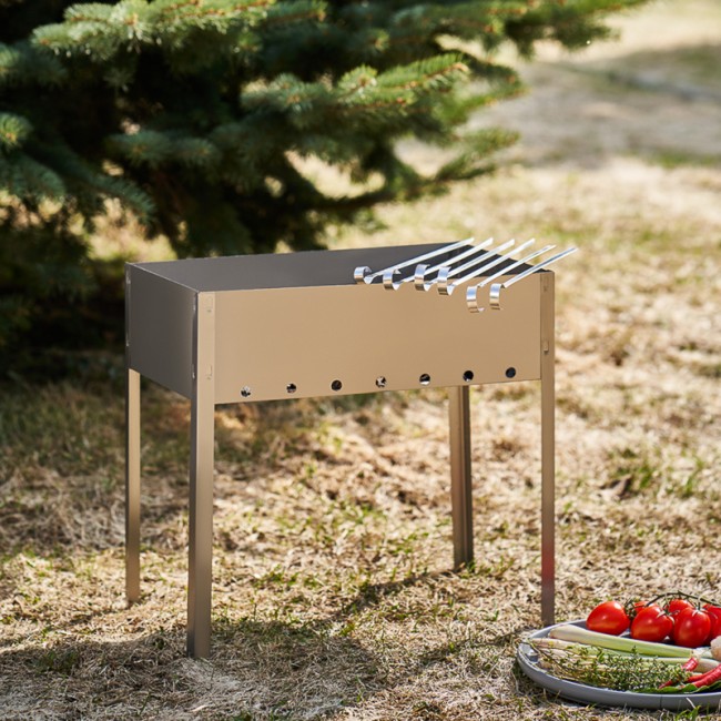 Мангал сборный походный 350х250х350мм, с 6 шампурами, в гофрированной картонной коробке, СОКОЛ