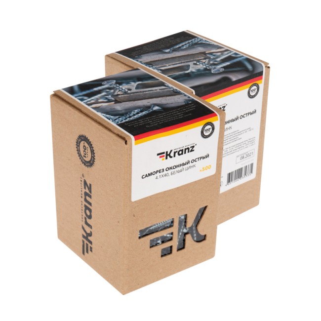 Саморез оконный KRANZ острый, 4.1х40, белый цинк, короб (500 шт./уп.)