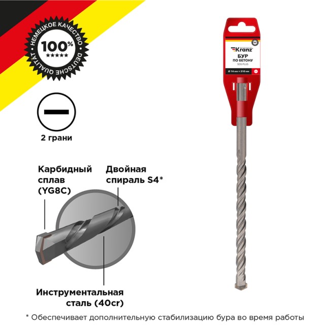 Бур по бетону 14x210x150 мм SDS PLUS Kranz