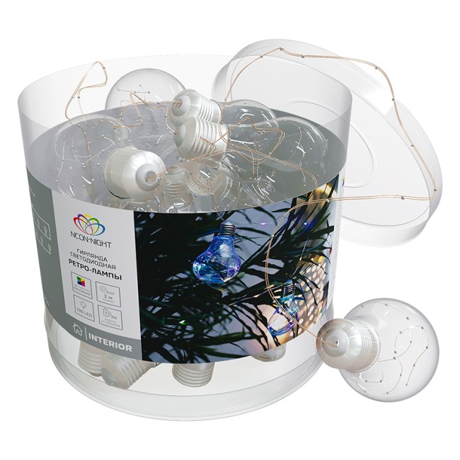 Гирлянда светодиодная Ретро-лампы, 3 м, Мультиколор Гирлянда светодиодная Ретро-лампы, 3 м, Мультиколор