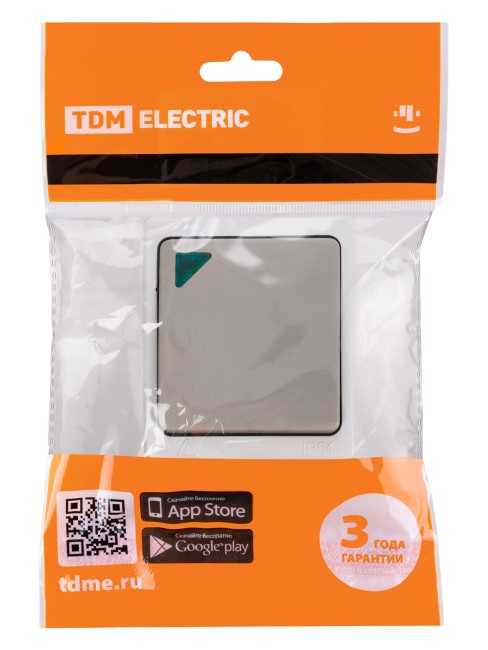 Переключатель на 2 направления 1-кл. с подсветкой открытой установки IP54 10А серый "Вуокса" TDM Переключатель на 2 направления 1-кл. с подсветкой открытой установки IP54 10А серый "Вуокса" TDM