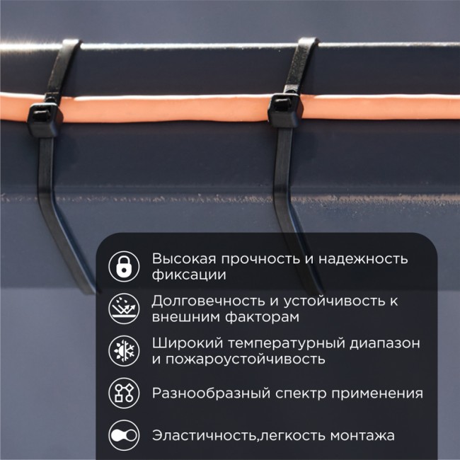 Стяжка кабельная нейлоновая 300x4,8мм, черная (25 шт/уп) REXANT Стяжка кабельная нейлоновая 300x4,8мм, черная (25 шт/уп) REXANT