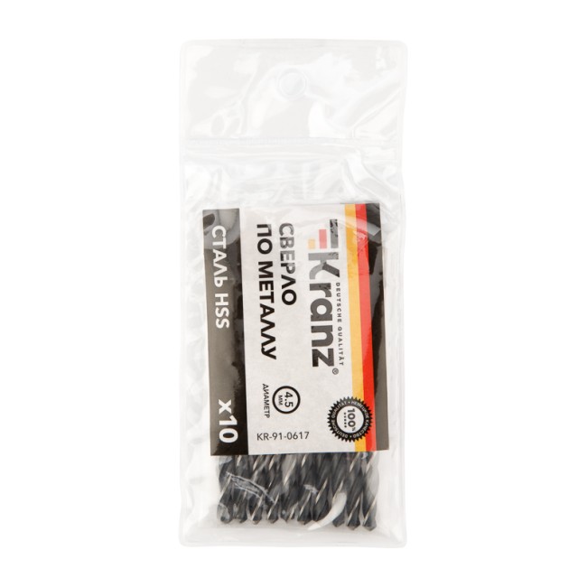 Сверло по металлу 4,5х80х47мм HSS (10 шт. в упаковке) DIN 338 Kranz