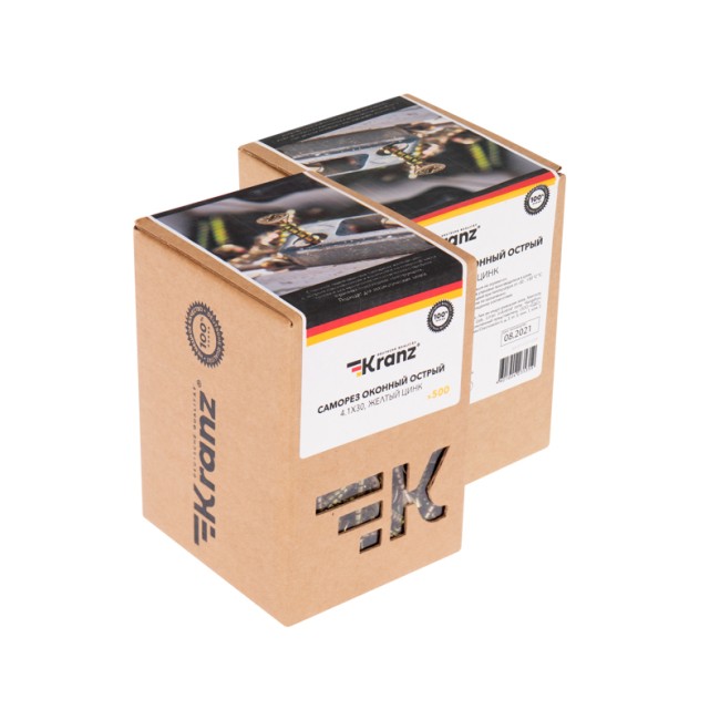 Саморез оконный KRANZ острый, 4.1х30, желтый цинк, короб (500 шт./уп.)