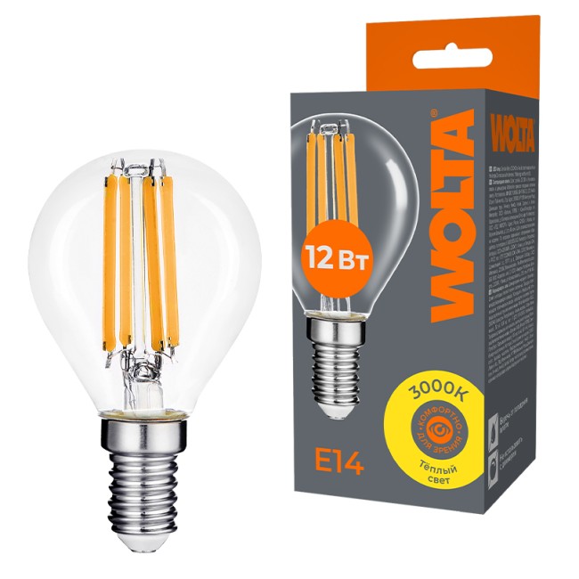 Светодиодная лампа WOLTA FILAMENT WF-G45-12W3KE14 12Вт 3000K Е14