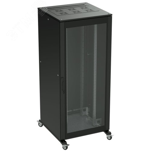 Шкаф напольный 24U 800х1200 двери стекло/сплошная укомплектован вводом и заглушками RAL 9005