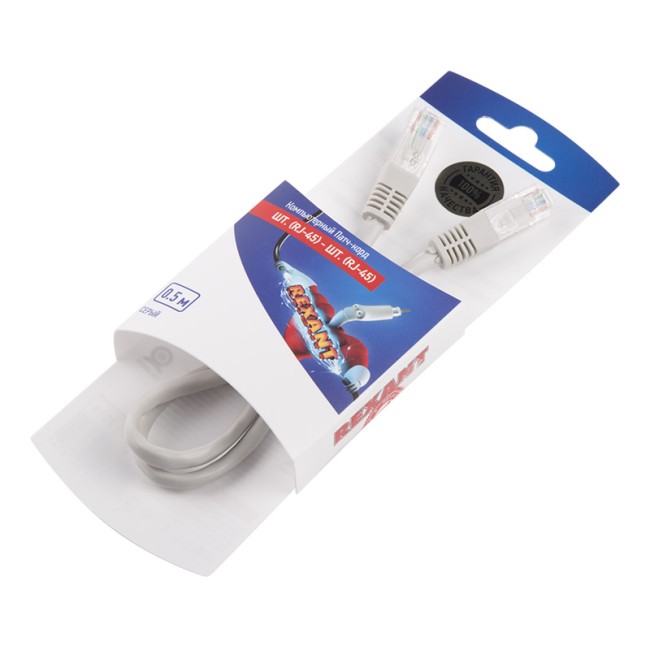 Патч-корд U/UTP RJ45-RJ45, CAT 5e, PVC, серый, 0,5м REXANT Патч-корд U/UTP RJ45-RJ45, CAT 5e, PVC, серый, 0,5м REXANT