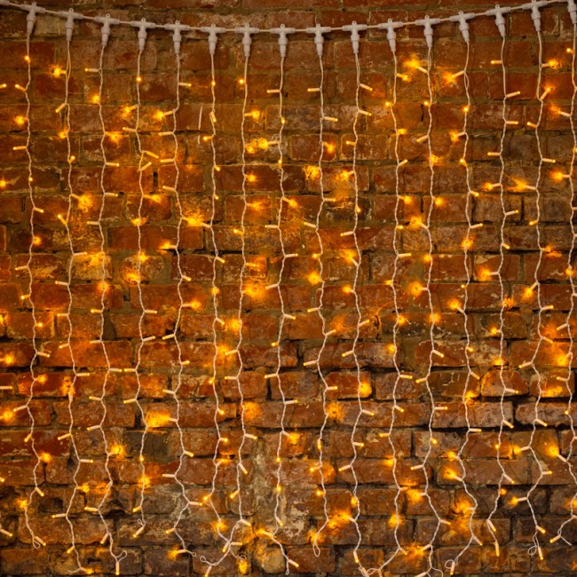 Гирлянда Светодиодный Дождь 2х1,5м, постоянное свечение, белый провод, 230 В, диоды ЖЁЛТЫЕ (шнур питания в комплекте)