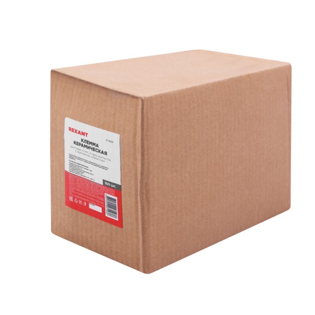 Клемма керамическая винтовая КВ 4 мм² 3 пары контактов с крепежным отверстием (100 шт./уп.) REXANT