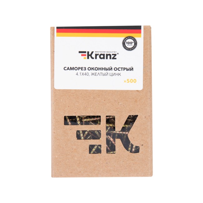 Саморез оконный KRANZ острый, 4.1х40, желтый цинк, короб (500 шт./уп.)