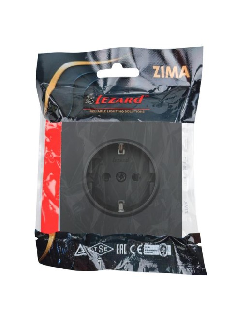 Розетка 1-мест. с защитн.шторк. ПБТ СП ZIMA IP20 10А безвинт. зажим черн. бархат LEZARD 704-4288-124BQC
