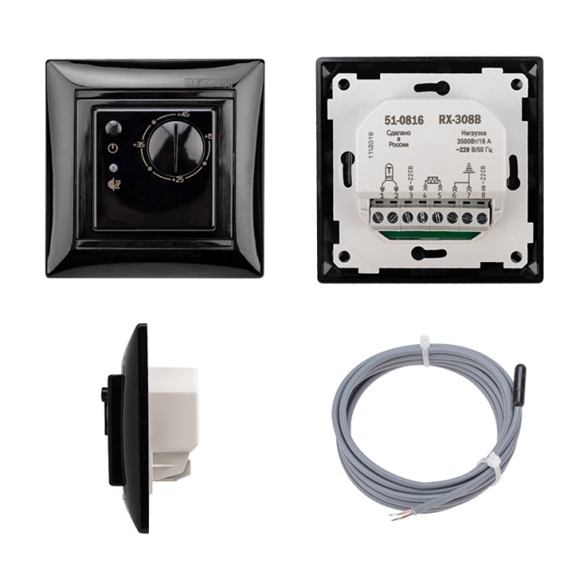 Терморегулятор механический RX-308B черный (совместим с Legrand серии Valena) REXANT Терморегулятор механический RX-308B черный (совместим с Legrand серии Valena) REXANT