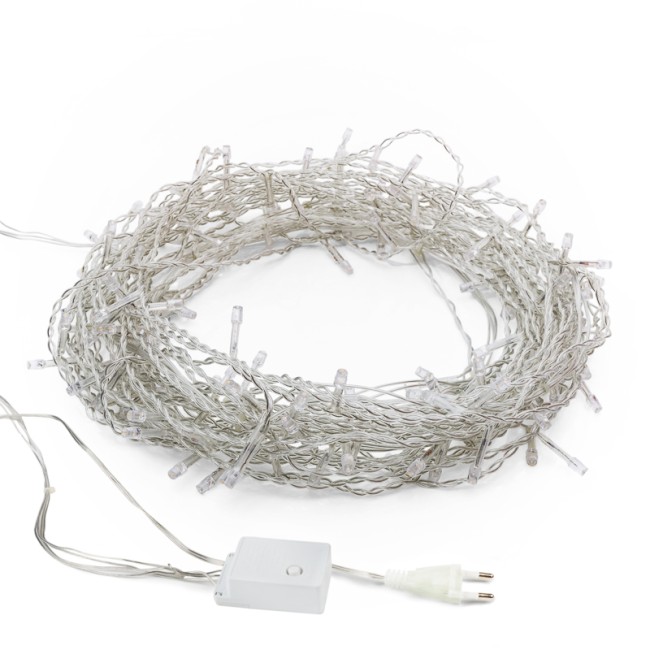 Гирлянда светодиодная универсальная 100 LED БЕЛЫЙ 10 метров, прозрачный ПВХ, с контроллером Гирлянда светодиодная универсальная 100 LED БЕЛЫЙ 10 метров, прозрачный ПВХ, с контроллером
