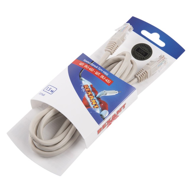 Патч-корд U/UTP RJ45-RJ45, CAT 5e, PVC, серый, 1,5м REXANT Патч-корд U/UTP RJ45-RJ45, CAT 5e, PVC, серый, 1,5м REXANT