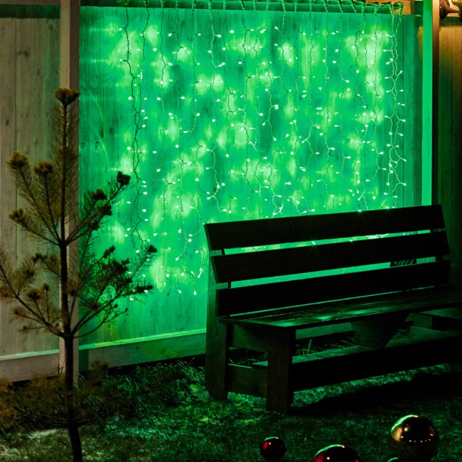 Гирлянда Светодиодный Дождь 2х1,5м, постоянное свечение, белый провод, 230 В, диоды ЗЕЛЁНЫЕ (шнур питания в комплекте)