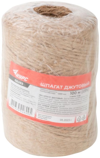 Шпагат джутовый 2-ниточный 1120 текс 100м КУРС 68263 Шпагат джутовый 2-ниточный 1120 текс 100м КУРС 68263