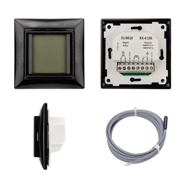 Терморегулятор сенсорный RX-419B черный (совместим с Legrand серии Valena) REXANT Терморегулятор сенсорный RX-419B черный (совместим с Legrand серии Valena) REXANT
