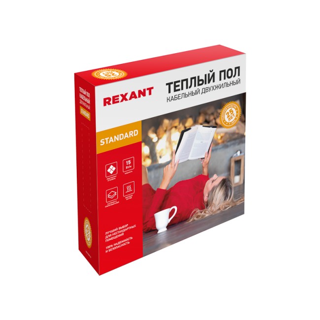 Теплый пол Standard RND-100-1500 1500Вт, 100м, 9,4-12,5м² двухжильный REXANT Теплый пол Standard RND-100-1500 1500Вт, 100м, 9,4-12,5м² двухжильный REXANT