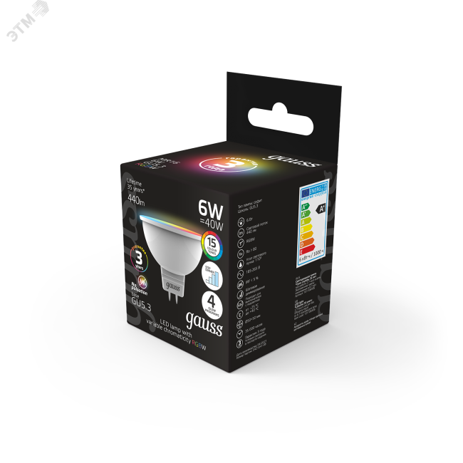 Лампа светодиодная LED 6 Вт GU5.3 MR16 RGBW+димирование Black Gauss Лампа светодиодная LED 6 Вт GU5.3 MR16 RGBW+димирование Black Gauss