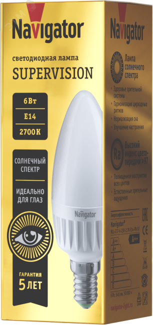 Лампа светодиодная 6вт NLL-C37-6-230-2.7K-E14-FR-SV