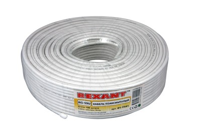 Кабель коаксиальный RG-59U, 75Ом, Cu/Al/Cu, 64%, 100м, INDOOR, белый REXANT Кабель коаксиальный RG-59U, 75Ом, Cu/Al/Cu, 64%, 100м, INDOOR, белый REXANT