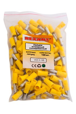 Разъем штекерный изолированный штекер 5 мм 4-6 мм² (РШи-п 6.0-5/РшИп5.5-4) желтый REXANT Разъем штекерный изолированный штекер 5 мм 4-6 мм² (РШи-п 6.0-5/РшИп5.5-4) желтый REXANT