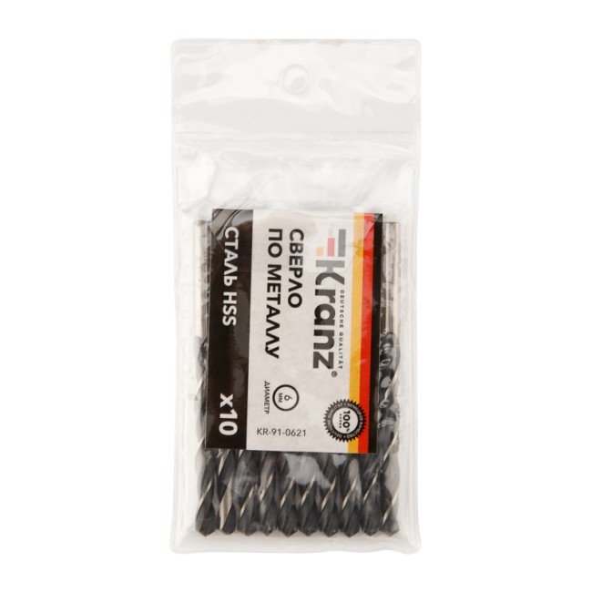 Сверло по металлу 6,0х93х57 мм HSS (10 шт. в упаковке) DIN 338 Kranz