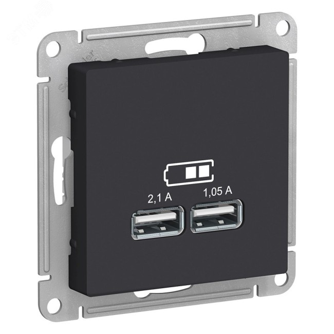 Розетка ATLASDESIGN USB 5В 1 порт x 2,1 А 2 порта х 1,05 А механизм карбон