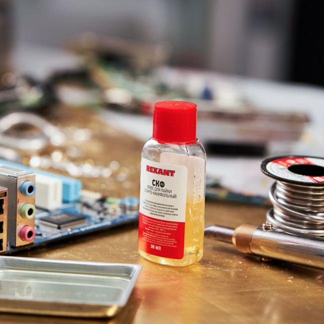 Флюс для пайки, СКФ (спирто-канифольный), 30мл, флакон REXANT
