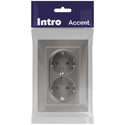 Розетка 2-м СП Accent 6-205-09 16А IP20 250В 2P+E Schuko AL/CU титан Intro Б0063500 Розетка 2-м СП Accent 6-205-09 16А IP20 250В 2P+E Schuko AL/CU титан Intro Б0063500