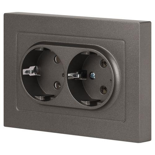 Розетка 2-м СП Accent 6-205-09 16А IP20 250В 2P+E Schuko AL/CU титан Intro Б0063500 Розетка 2-м СП Accent 6-205-09 16А IP20 250В 2P+E Schuko AL/CU титан Intro Б0063500