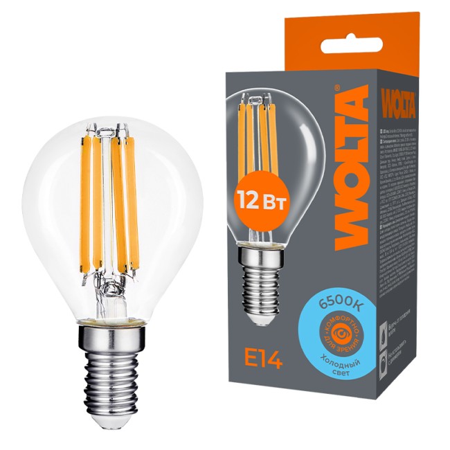 Светодиодная лампа WOLTA FILAMENT WF-G45-12W6KE14 12Вт 6500K Е14