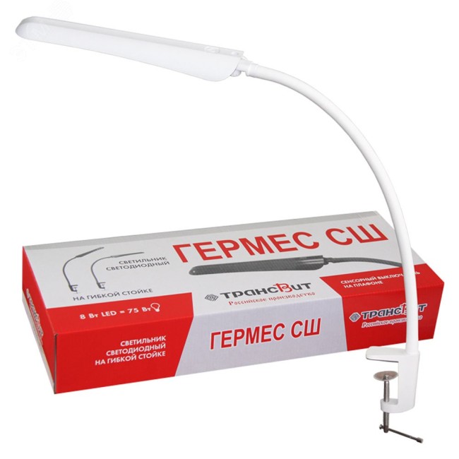 Светильник Гермес СШ ( светодиодный, на струбцине) 8Вт, сенсорный выкл., белый Светильник Гермес СШ ( светодиодный, на струбцине) 8Вт, сенсорный выкл., белый