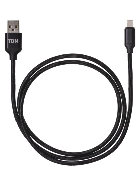 Дата-кабель, ДК 9, USB - Lightning, 1 м, тканевая оплетка, черный, TDM